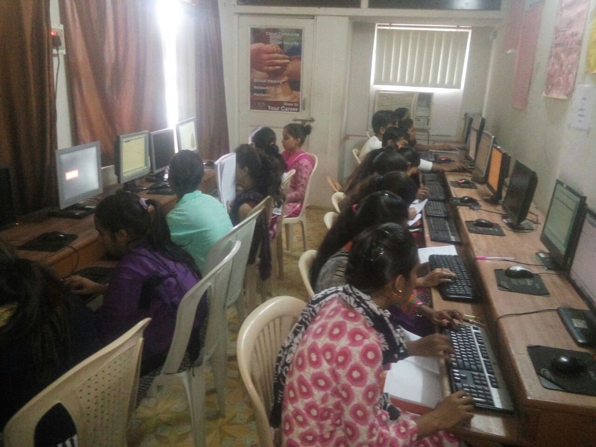 Girls practising in the computer lab